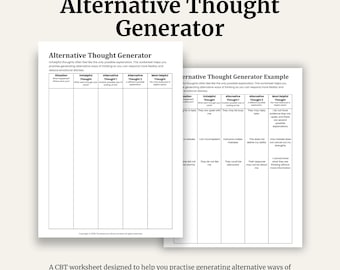 Werkblad alternatieve gedachtengenerator | CBT-tool voor het herkaderen van gedachten | Alternatieve perspectieven verkennen | Afdrukbare pdf-bestand geestelijke gezondheid
