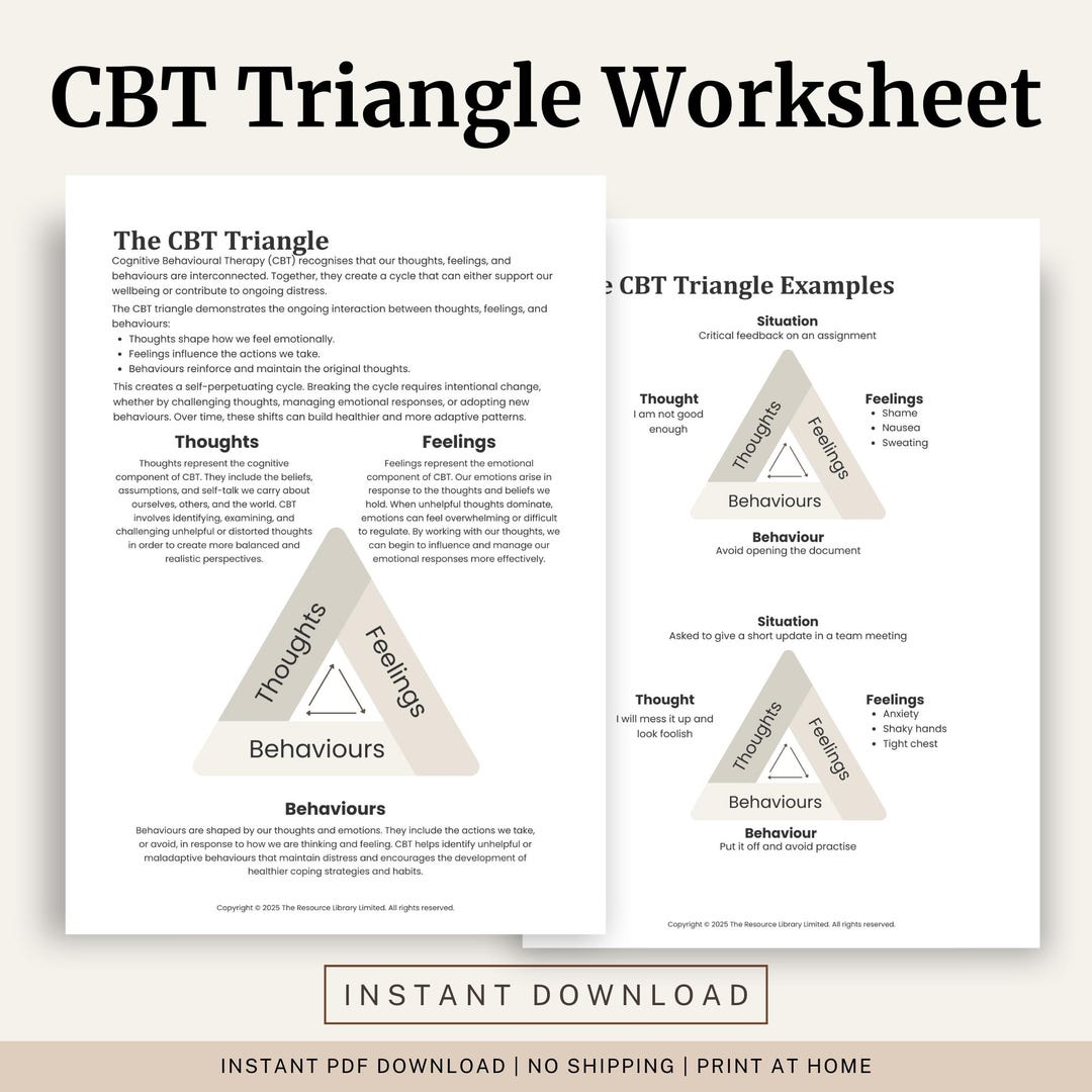 CBT Triangle Worksheet | Thoughts, Feelings, Behaviour | CBT Model ...