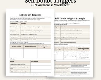 Self Doubt Triggers Worksheet | CBT Therapy Tool (Printable PDF)