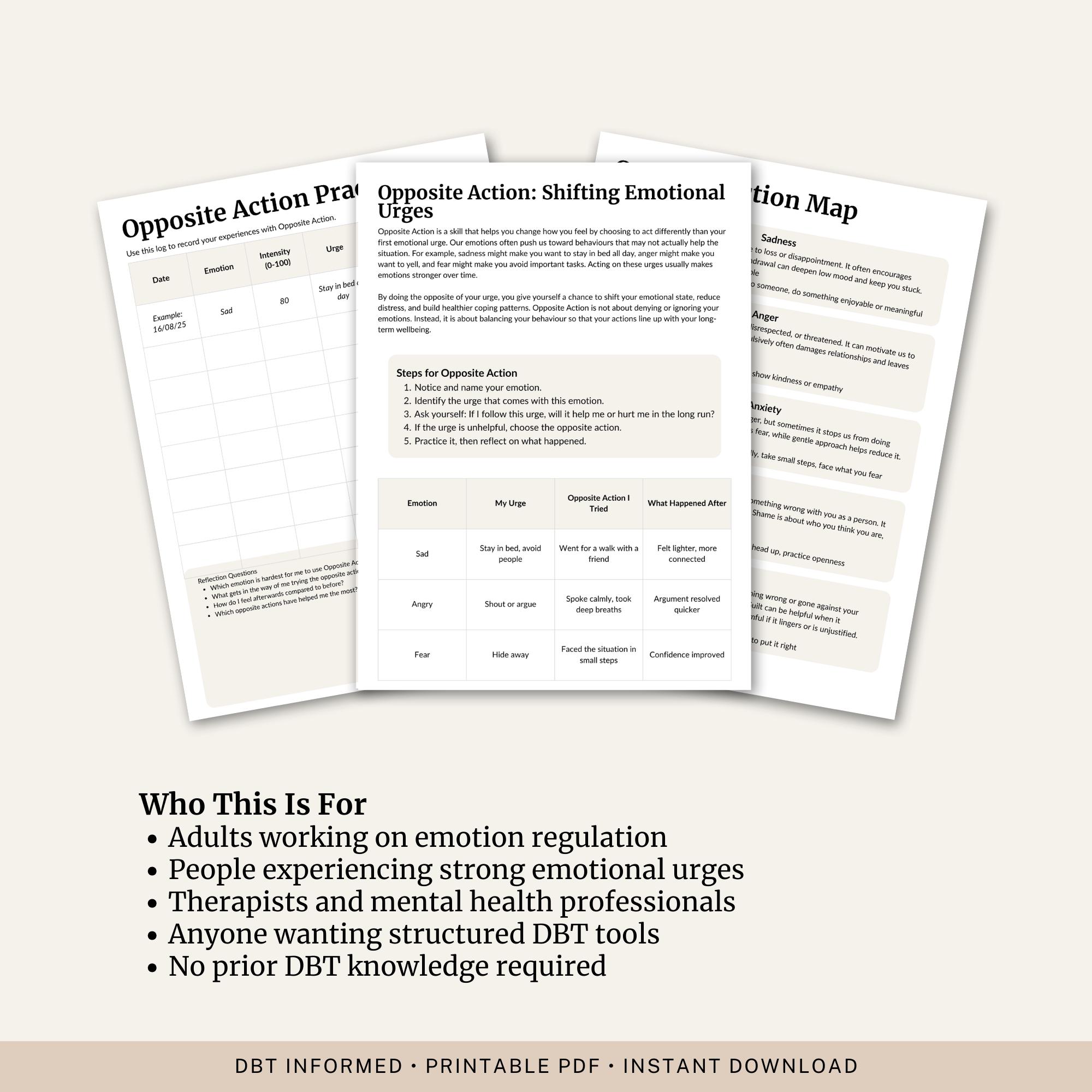Opposite Action Worksheet | Emotion Regulation Skills | DBT Inspired ...