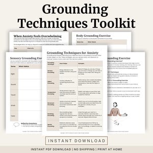 Grounding Techniques Toolkit | 5-4-3-2-1 Grounding Exercise & Anxiety Coping Worksheets | Printable Therapy Resource