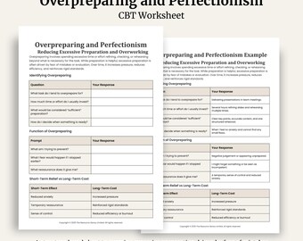 Werkblad te veel voorbereiding en perfectionisme | CBT-tool voor angst voor fouten en overbelasting (afdrukbare pdf)