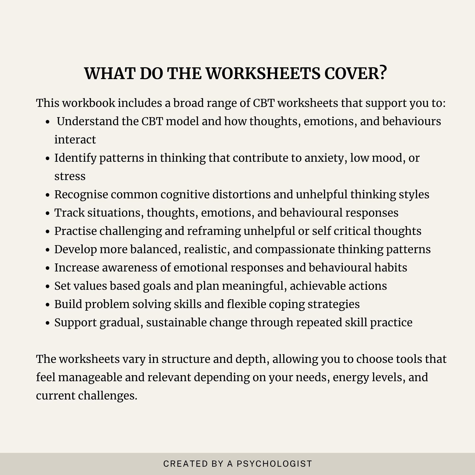 Complete Cognitive Behavioural Therapy Workbook | CBT Worksheets ...