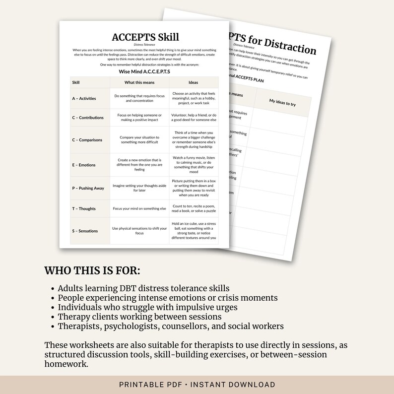 Personal Distraction Plan.pdf DBT ACCEPTS Skills Worksheet | Distress Tolerance, Crisis Coping ...
