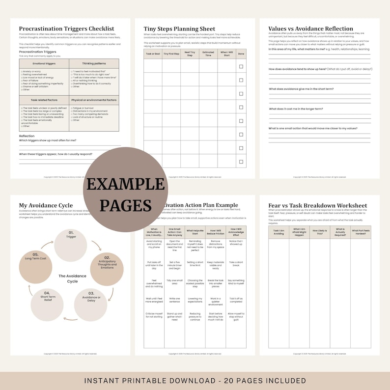 Procrastination and Avoidance Toolkit | Worksheets for Motivation and ...
