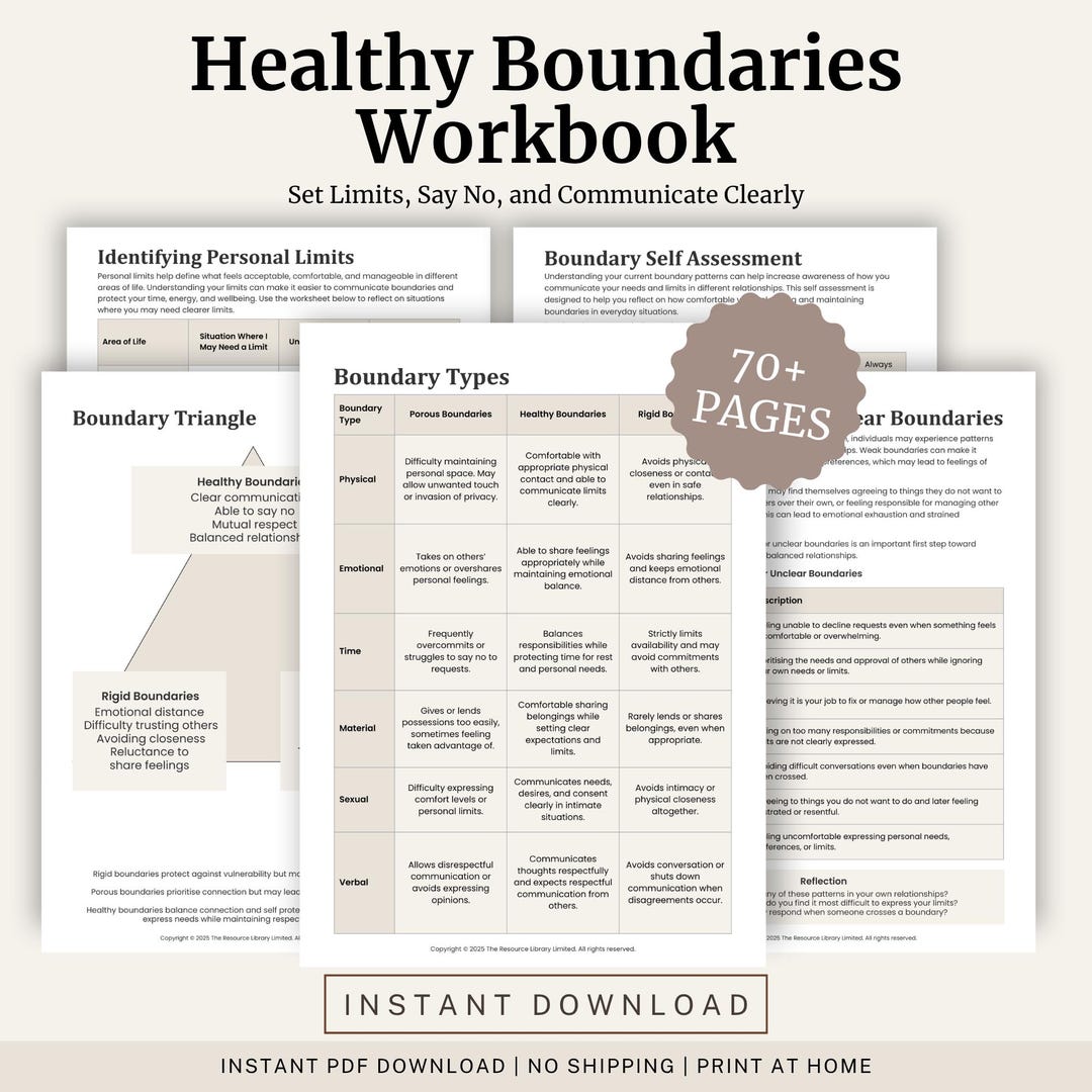Healthy Boundaries Workbook | Set Limits, Say No | CBT Worksheets (PDF ...