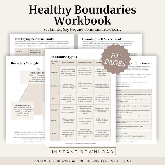 Healthy Boundaries Workbook | Set Limits, Say No  | CBT worksheets (PDF)