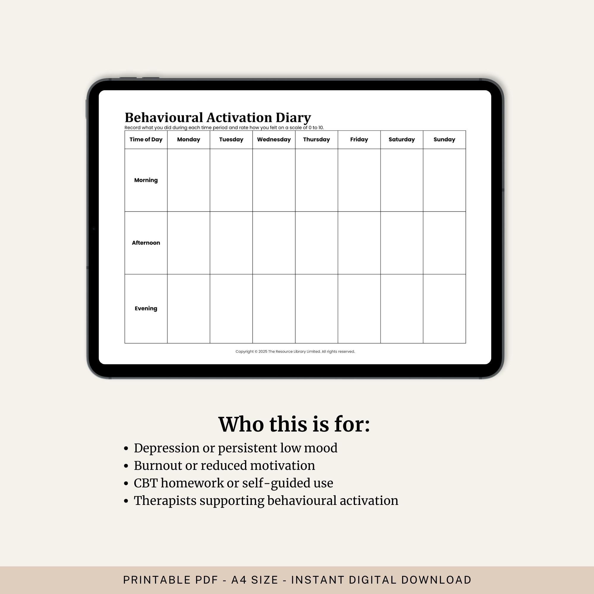 Behavioral Activation Diary | CBT Mood Tracker (printable PDF) - Etsy UK