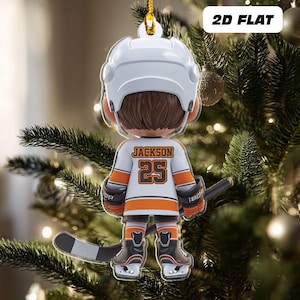 Personalized Kid Hockey Player Ornament Custom Ice Hockey Ornament 2D FLAT Hockey Keepsake Hockey Uniform Ornament, Christmas Gift for Kids