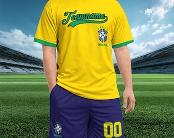 Custom Brazil Soccer Jersey Set, Brazil Football Jersey Shirt Shorts, World Football Cup 2026 Gift Fan, Sports Jersey Shirts Team Matching