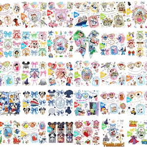 May include: A collection of Disney-themed stickers and embellishments. The designs include various characters, bows, frames, and text, with a color palette of pink, blue, and white. The text includes "Wild About Disney" and "Fantasmic!"