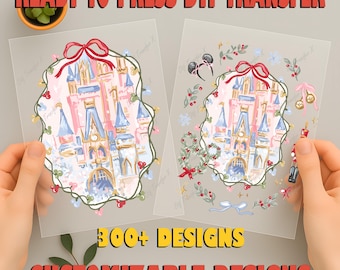 Retro Coquette Bow Disney Castle Christmas DTF Transfer, Magic Kingdom Ready To Press, Disney Christmas Party Heat Transfer, Mickey Xmas Dtf