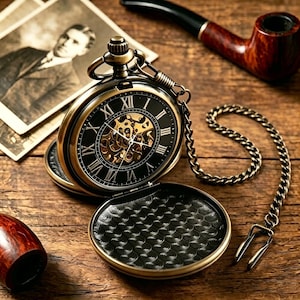 Engraved Mechanical Pocket Watch: Double Hunter Case, Vintage Timepiece