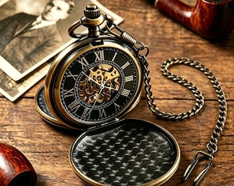 Engraved Mechanical Pocket Watch: Double Hunter Case, Vintage Timepiece