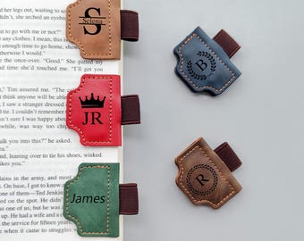 Magnetische penclip van gegraveerd leer: gepersonaliseerde bladwijzer, cadeau aangepaste lezer, cadeau boekenliefhebber