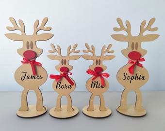 Gepersonaliseerde houten rendieren: kersttafeldecoraties
