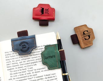Gegraveerde leren magnetische penclip: gepersonaliseerde bladwijzer, cadeau boekenliefhebber
