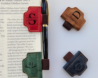 Aangepaste magnetische leren bladwijzer, pennenhouder, gepersonaliseerd cadeau, cadeau voor boekenliefhebbers