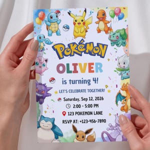 Editable Pokemon Birthday Invitation Template, Pikachu Party Invite, 5x7 Digital Download, Canva Printable Card, Canva Digital Download