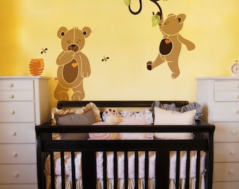 Teddy Bear Wall Stencils for Painting Bears in Baby Room Walls (stl1019)