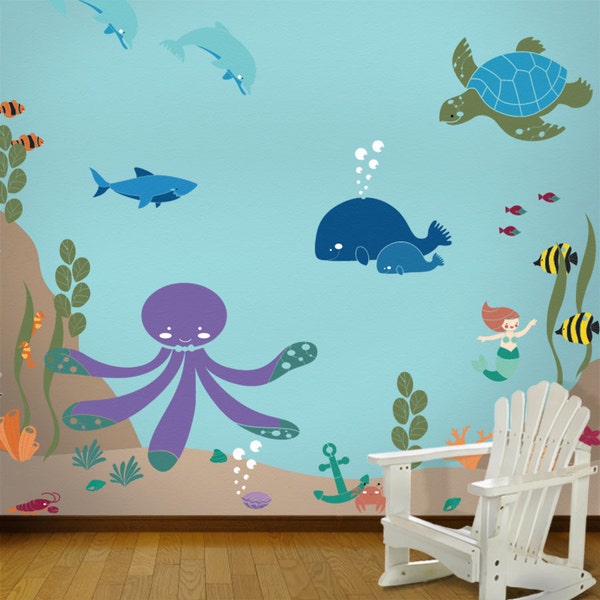 Under the Sea Wall Mural Stencil Kit for Kids Baby Room (stl1008)
