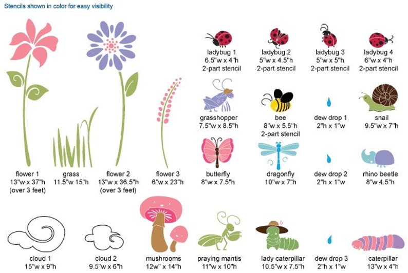 Bug Flower Garden Wall Stencil Kit For Baby Girl Room Stl1005