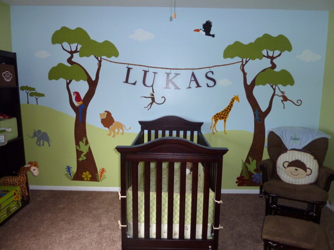 Jungle Wall Mural Stencil Kit for Baby Nursery Wall Mural Etsy