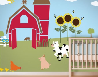 Farm Wall Mural Stencil Kit for Kids Room or Baby Nursery (stl1003)