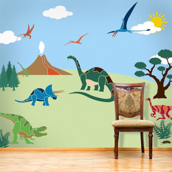 Jurassic Park Dinosaurs Wall Mural Stencils for Kids Room or Nursery