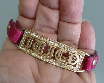 JUICY couture bracelet hot pink satin & leather- goldtone and rhinestones #juicycouture