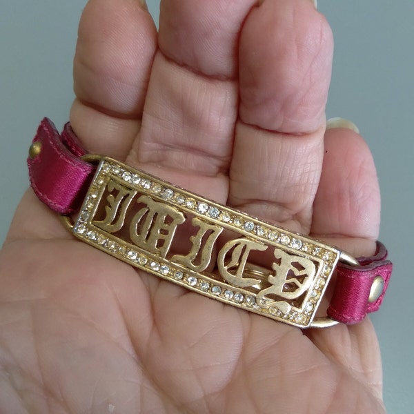 JUICY couture bracelet hot pink satin & leather- goldtone and rhinestones #juicycouture