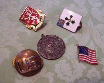 Lot of 5 vintage mens Military Pins army flag Lion steampunk industrial #militarypins