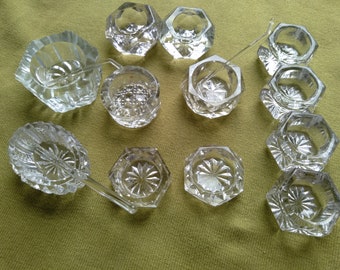 Salt cellar lot of 12 glass and crystal with 2 spoons salt pig #saltcellar #saltpig