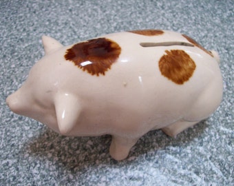 vintage BENNINGTON Tirelire en porcelaine grand cochon de truie tacheté tacheté #benningtonpigbank #piggybank