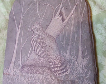 Slate carved picture Quail handcarved wall hanging rustic western masculine rugged