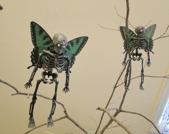 Vintage Dead Deva fairy skeleton with butterfly wings simple unique nature fantasy #deadfairy #greenbutterfly