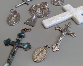 Religious pendants lot of 9 vintage mens & ladies assorted christian catholic St. Michael, Virgin Mary Crosses #christianjewelry