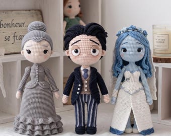 Corpse Bride Characters Crochet Doll, Emily And Victor Plushie, Spooky Halloween Movie Amigurumi, Handmade Gothic Movie Character Doll