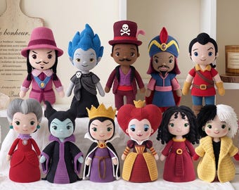 Fairy Tale Villains Crochet Dolls, Spooky Amigurumi Plush Dolls, Handmade Halloween Crochet Dolls, Dark Magic Amigurumi Villains