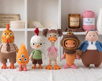 Handmade Chicken Little Character Dolls, Movie Inspired Crochet Gift, Cute Handmade Characters Doll, Glasses Chicken Character Plushie