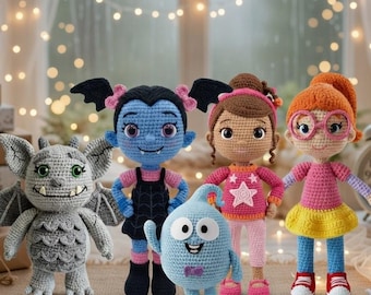 Handmade Vampirina Crochet Doll, Vampirina and Friends Amigurumi, Disney Vampire Crochet Doll, Vampire Characters Doll Plush, Kids Toys