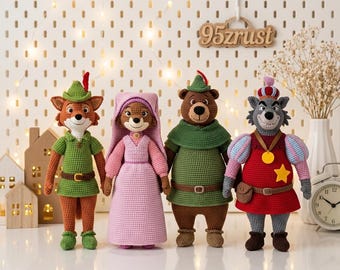 Robin Hood Crochet Doll, Disney Inspired Fox Amigurumi, Robin Hood Characters Doll Plush, Kids Birthday Toys, Fox Archer Doll