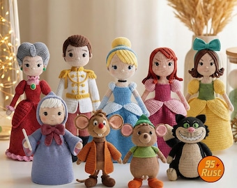 Cinderella Princess Crochet Doll, Cinderella and Charming Couple Doll, Cinderella Movie Characters Amigurumi, Handmade Princess Doll