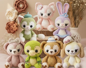 Duffy And Friends Crochet Doll, Duffy Bear Amigirumi, Handmade Disney Bears Toy, Linabell Olu Mel CookieAnn Gelatoni Doll, Duffy Friends Set