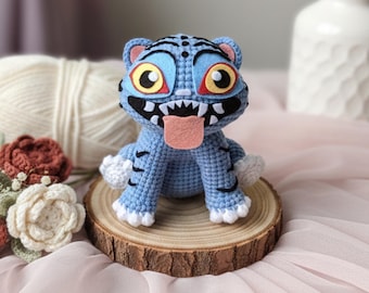 Derpy Tiger Crochet Doll, Kpop Inspired Amigurumi, Derpy Blue Tiger Crochet, Handmade Crochet Kpop Demon Hunters, Crochet Blue Tiger Plushie