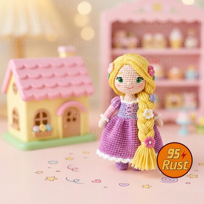 Rapunzel Princess Crochet Doll, Tangled Characters Doll Set, Mother Gothel Crochet Plush, Rapunzel and Flynn Rider Amigurumi Set, Pascal Toy Rapunzel 1