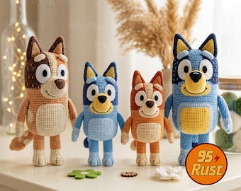 Blue Heeler Crochet Doll Set, Blue Aussie Dog Family Amigurumi Figures, Disney Character Plushies, Soft Crochet Plush, Unique Handmade Gift