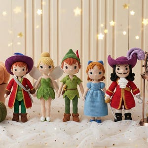 Peter Pan Crochet Doll, Handmade Tinker Bell Doll, Fairy Amigurumi Toy, Captain Hook Handmade Doll, Peter Pan Movie Inspired Plush