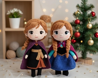 Muñeca de ganchillo de Anna Frozen, figura de peluche de la princesa Anna de Disney, juguete amigurumi de Anna hecho a mano, juguete coleccionable para niños
