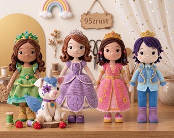 Sofia the First Royal Magic Crochet Doll Set, Charmswell Amigurumi Figures, Princess Sofia and Pepper Plushies, Sofia Magic Amigurumi Dolls